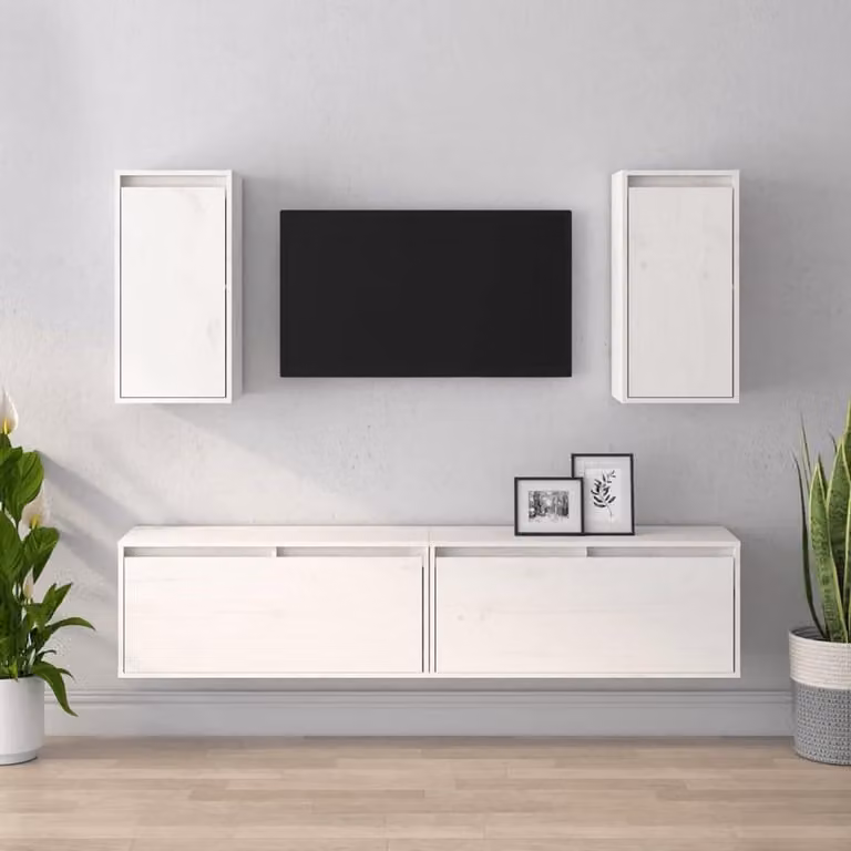 Set van 4 moderne hangende TV-meubels van massief grenenhout in het wit voor in de woonkamer