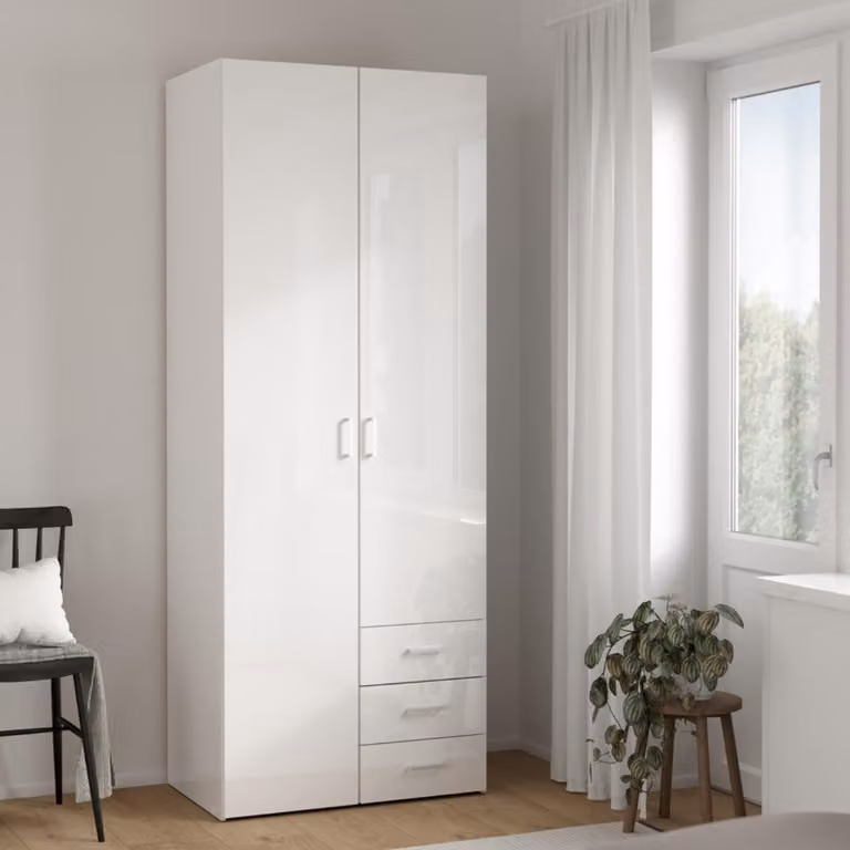 Giga Living Kledingkast Space Wit Hoogglans met 2 deuren en 3 laden
