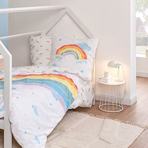 Regenboog kinderbeddengoed van 100% katoen flanel, dekbedovertrek 135 x 200 cm en kussensloop 80 x 80 cm