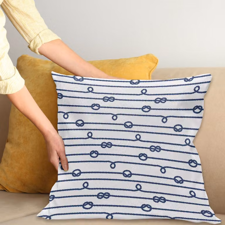 ABAKUHAUS Maritiem Kussenhoes met Zee- en Seemannsknotenprint, Marineblauw Wit, 50 x 50 cm