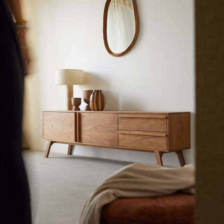 Tikamoon Scandinavisch TV-meubel Niels van massief acaciahout - Bruin - Breedte: 180 cm