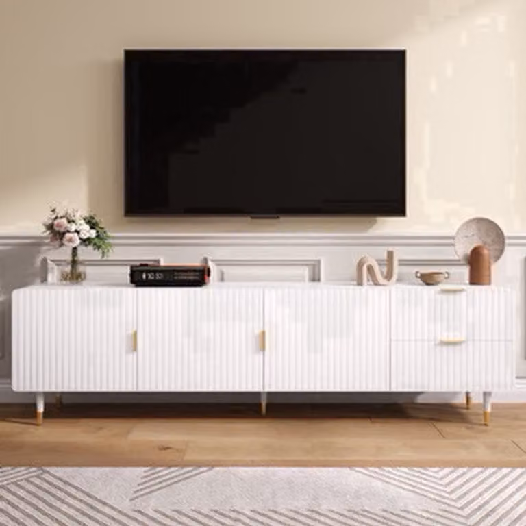 Modern wit tv-meubel met gouden accenten en softclose deuren - B/D/H: 170 x 36 x 55 cm