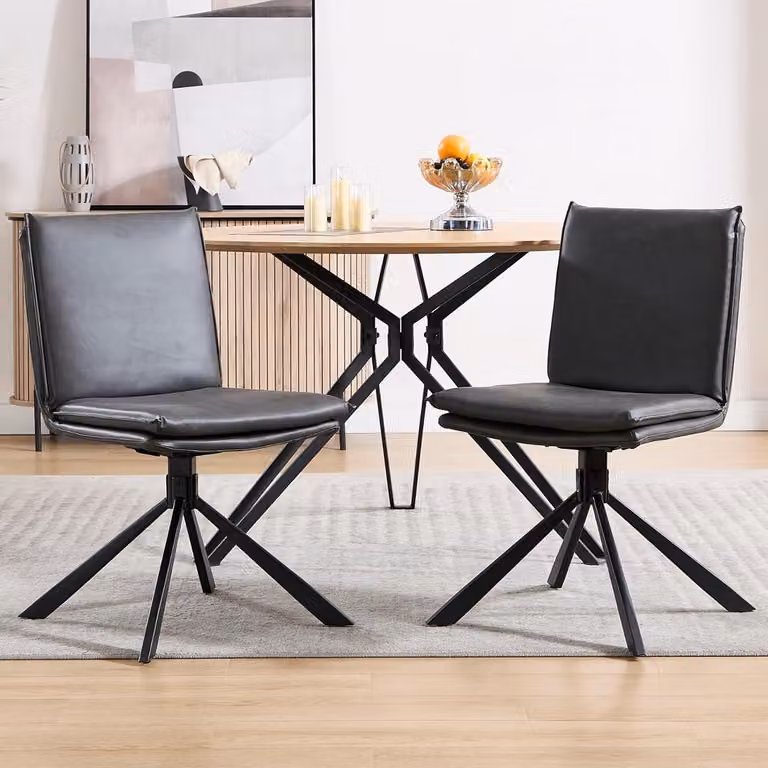 Set van 2 Draaibare Eetkamerstoelen met PU Leer Bekleding en Metalen Poten - Moderne Zitstoelen Grijs