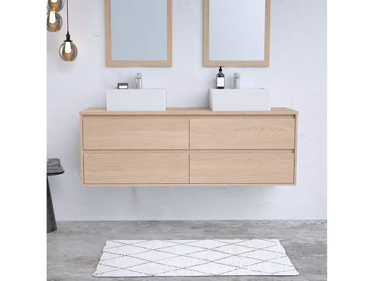 MILIPAM Hangmeubel voor onder de wastafel met plank, Eikenfineer, Bruin, Breedte: 150 cm