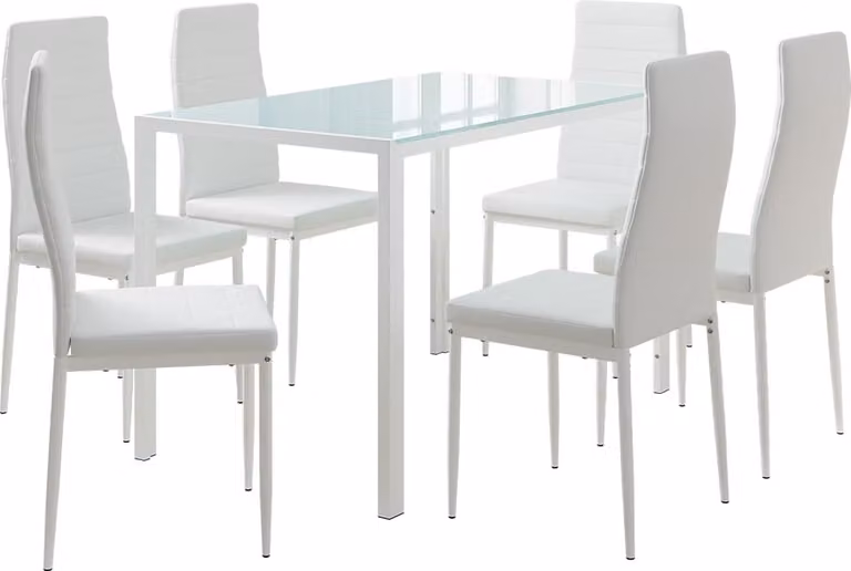 Vicco Grand Eettafelset Wit met 6 stoelen, B/D/H: 120 x 75 x 70 cm