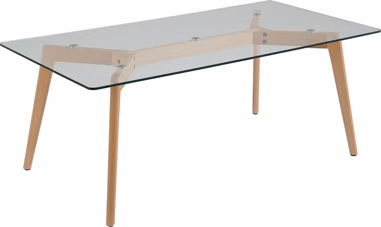 Beliani Hudson Salontafel met glazen blad en houten poten - Lichte houtkleur - B: 120 cm, D: 60 cm, H: 46 cm