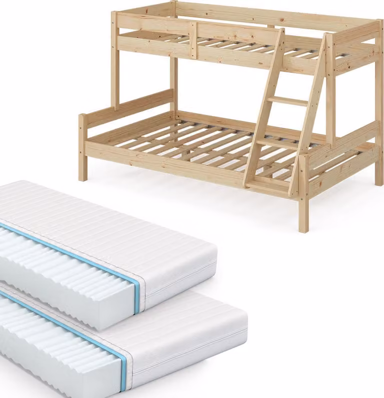 Vitalispa Everest Stapelbed van natuurlijk hout met 2 matrassen, B/D/H: 120 x 200 cm en 80 x 200 cm