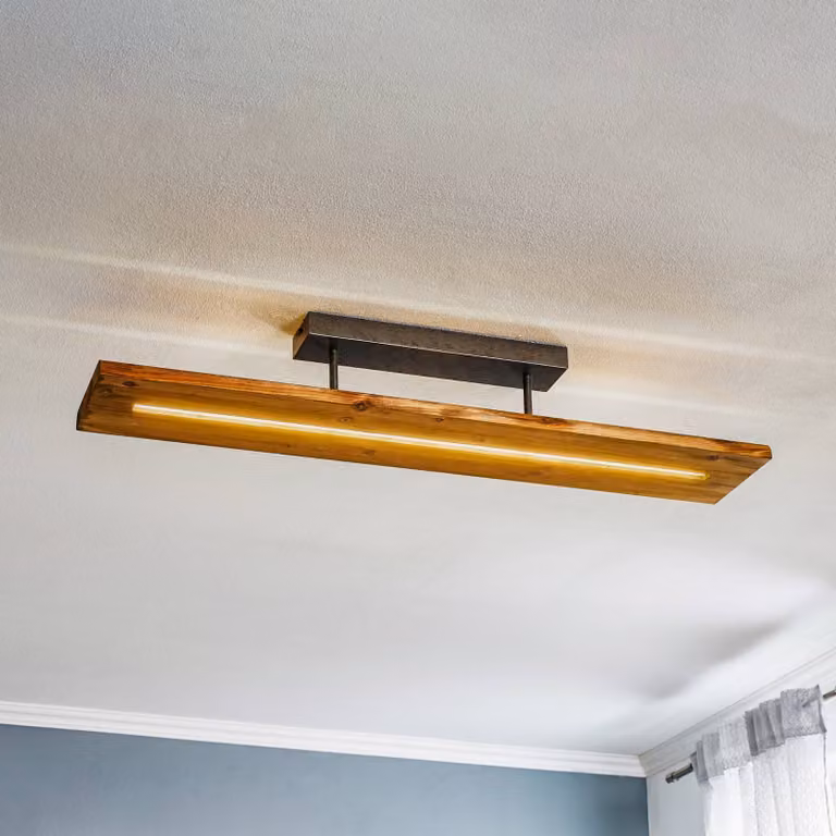 Trio Lighting Brad LED plafondlamp, houtkleur, dimbaar, warm wit licht, L: 100,0 cm, B: 20,0 cm, H: 16,7 cm