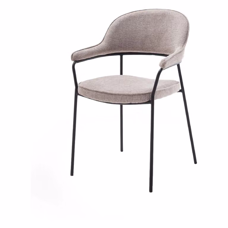 Set van 2 Nest of Nora Otis Eetkamerstoelen met armleuningen, Chenille, Zand met zwarte metalen poten