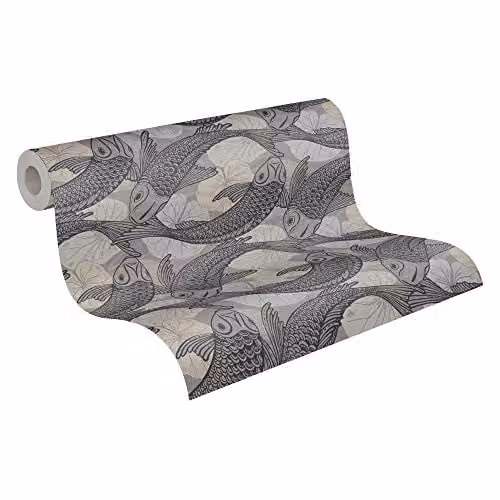 A.S. Création Vliesbehang Uni Behang Mio Tokio Metropolitan Stories 2 - Beige, Grijs, Zwart - 10.05 m x 0.53 m