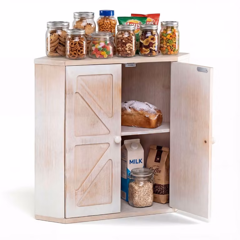 SureDeal® Bamboe Broodtrommel met twee lagen in vintage wit, 31 x 31 x 41 cm