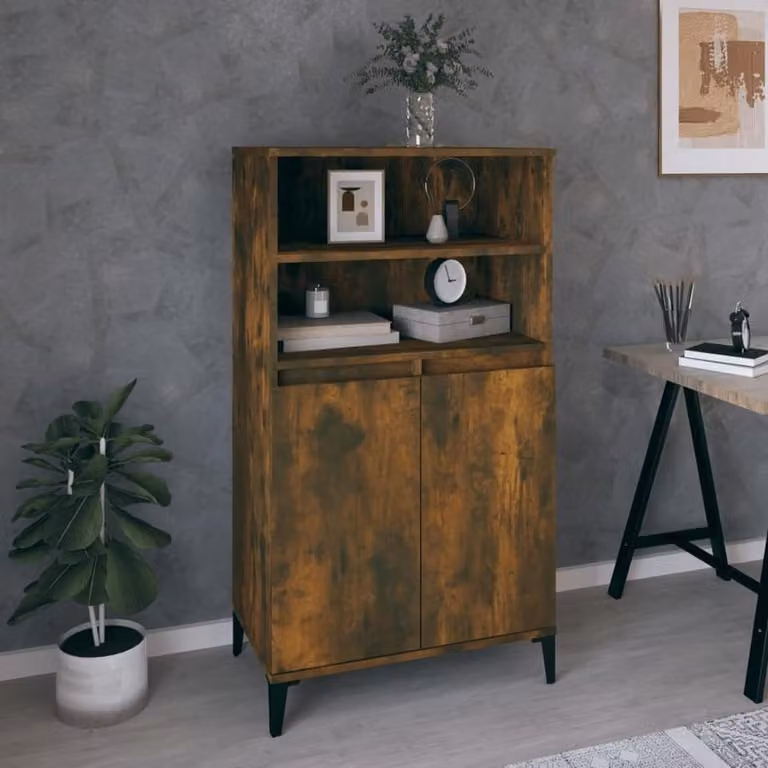 Industrieel Houten Dressoir met Metalen Poten - B/D/H: 60 x 36 x 110 cm