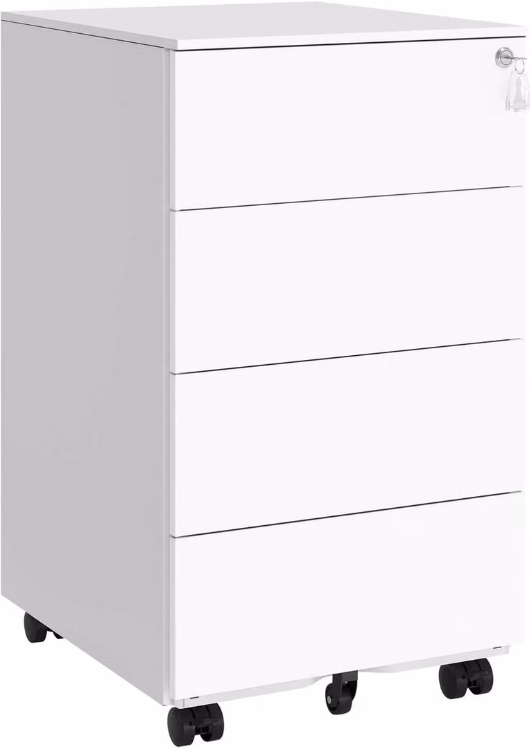 Moderne witte bureau organizer met 3 laden en wielen, B/D/H: 45,1 x 39 x 69,3 cm