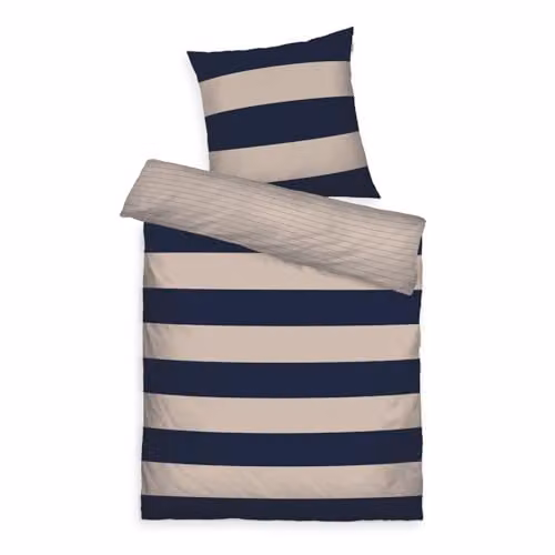Tom Tailor Beddengoed Set met Gestreept Motief, Blauw/Beige, 100% Katoen Renforcé, Inclusief Dekbedovertrek en Kussensloop, Omkeerbaar