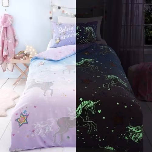 Bedlam Ombre Unicorn Glow in the Dark Dekbedovertrek Set - Tweepersoons - Lila - 200 x 200 cm