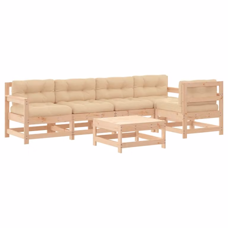 vidaXL 6-delige loungeset voor de tuin met kussens, massief hout, rustiek