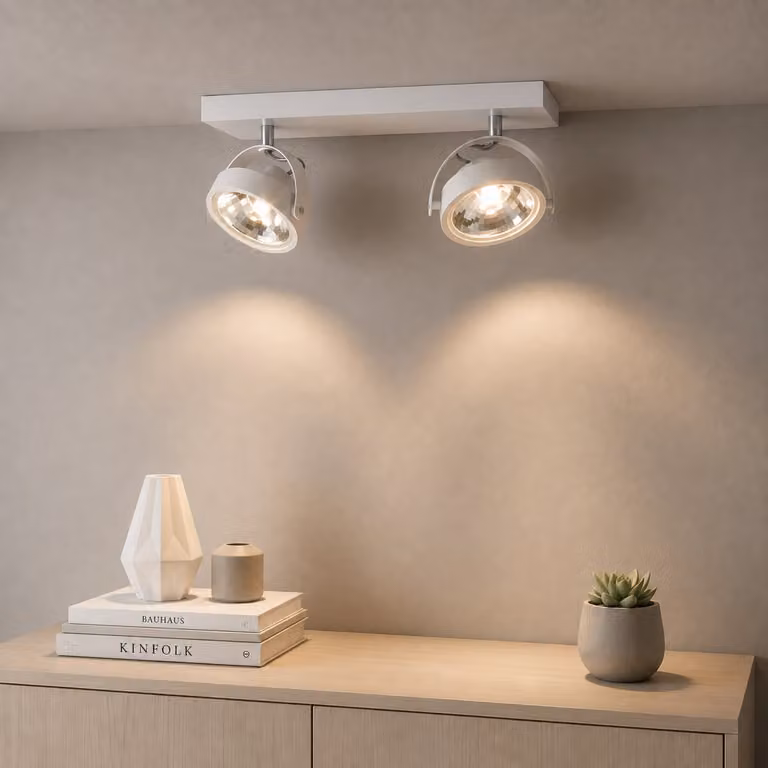 Artdelight Wajer Dubbele Opbouwspot Wit met LED en Dimfunctie, L 40 cm