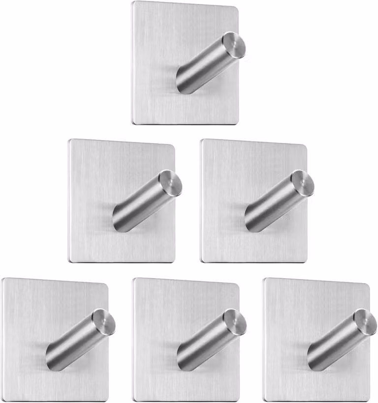 Set van 6 zelfklevende handdoekhouders van roestvrij staal voor de badkamer en keuken