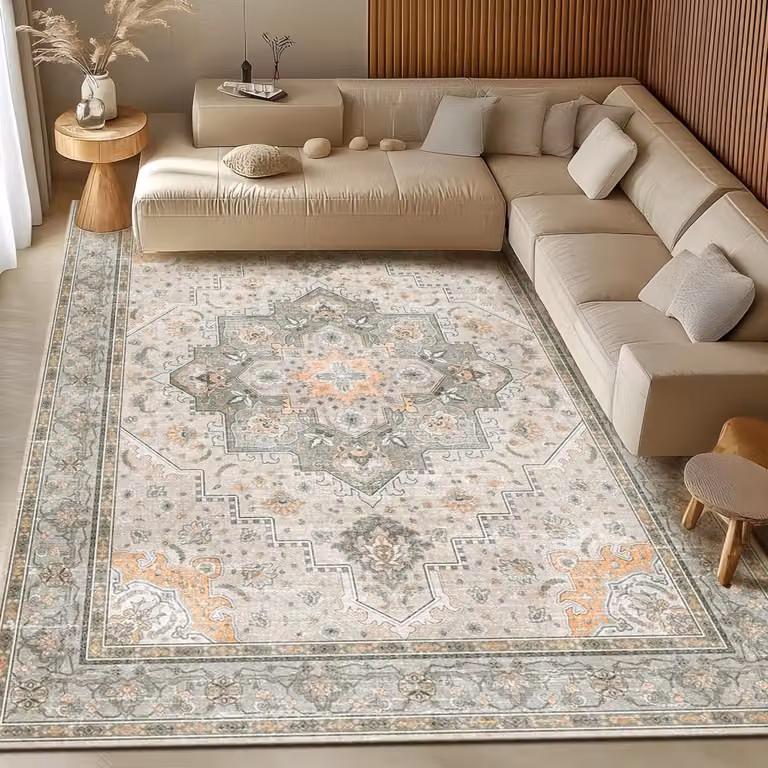Boho Woonkamer Vloerkleed - Oriental Design - Viscose - Beige Grijs
