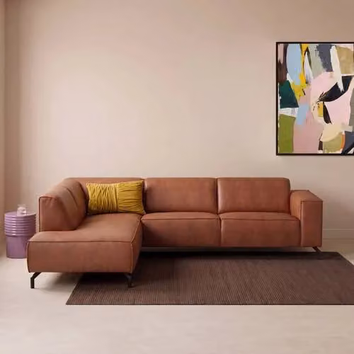 NOUS Living leren hoekbank Brent links - cognac