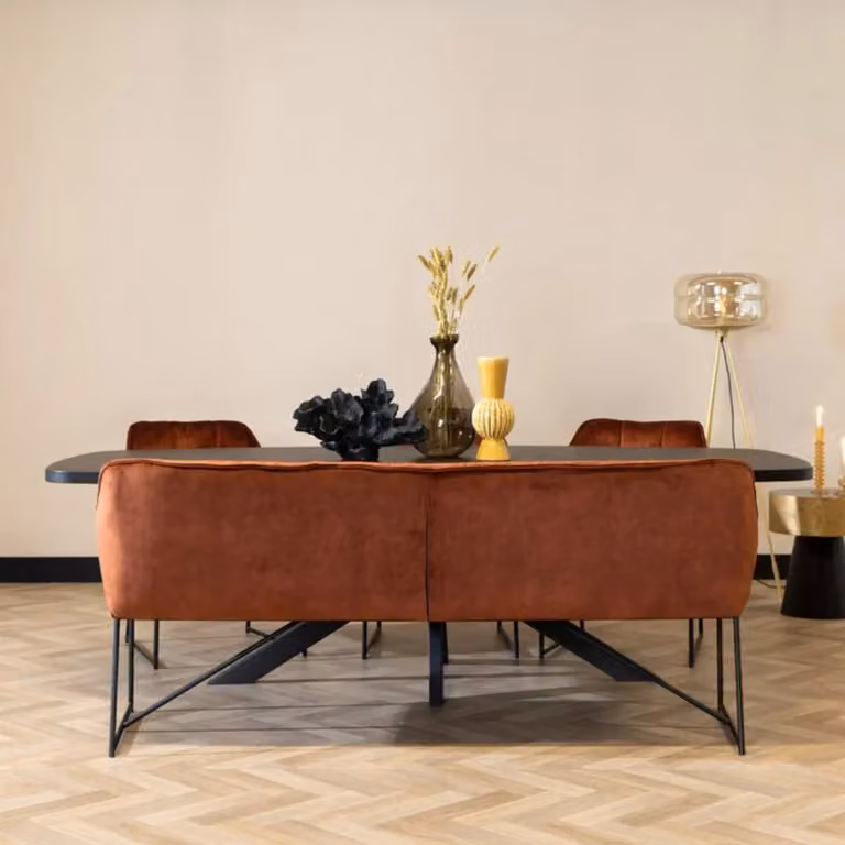 Bronx71 Velvet eetkamerbank Janna koper oranje Breedte: 155 cm