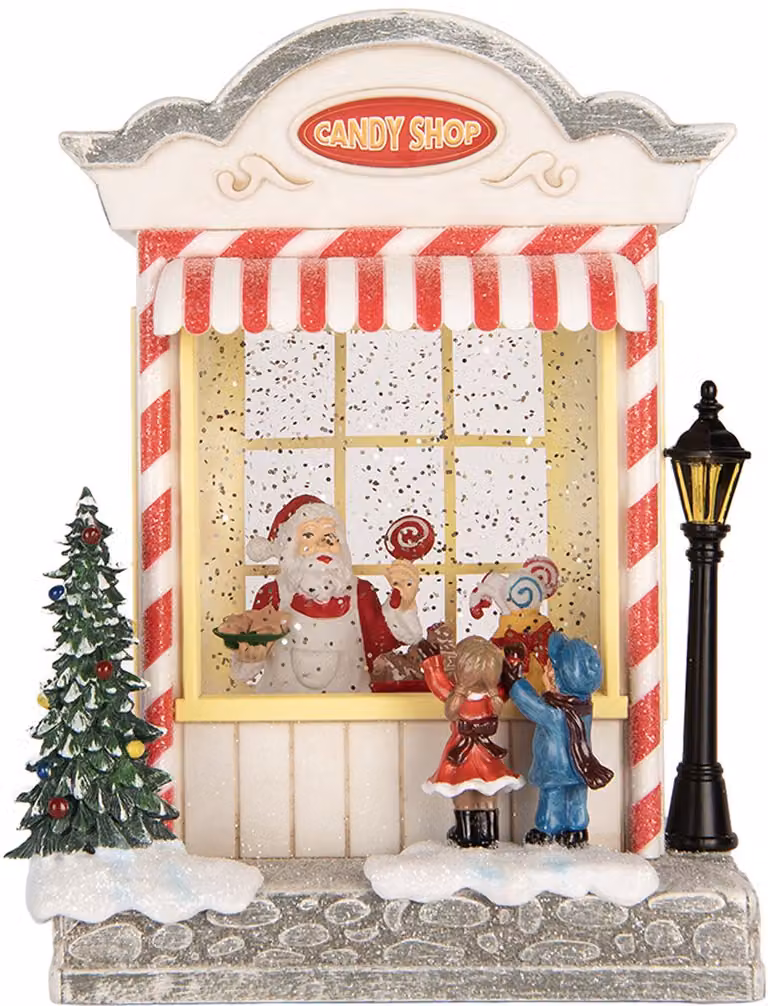 Clayre & Eef Kerstdecoratie Huis met LED-verlichting en muziek, Wit, H 23 x B 16 x D 12 cm
