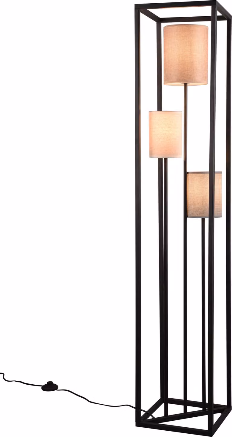 Trio Ross Staande lamp zwart met beige stoffen kap, Hoogte: 153 cm