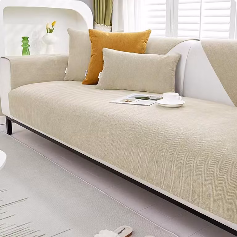 Beige Bankhoes Zitbeschermer voor de Bank met Antislip Rug, 90 x 240 cm