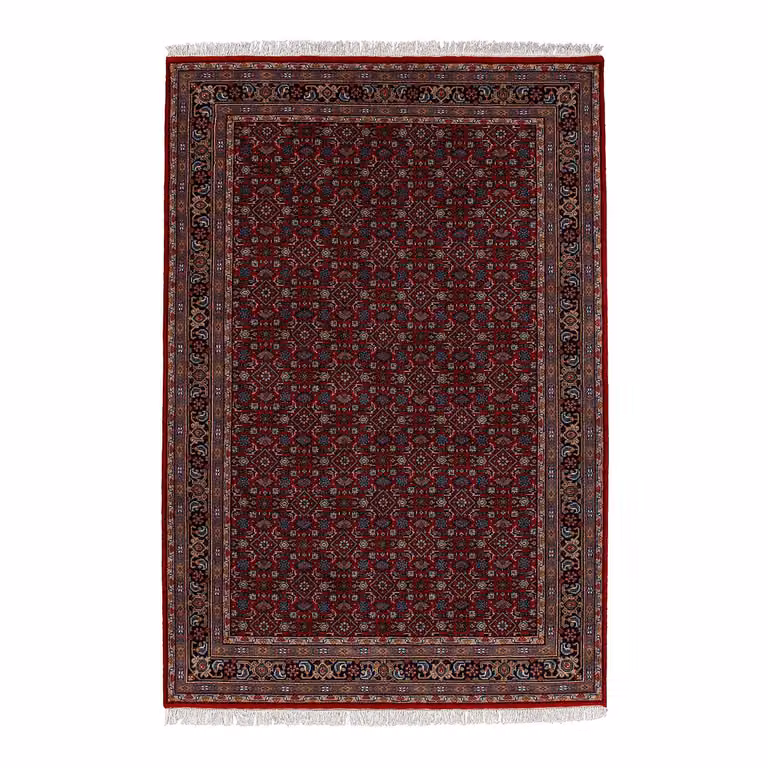 home24 Wollen vloerkleed Benares Herati rood, Breedte: 90 cm, Lengte: 160 cm