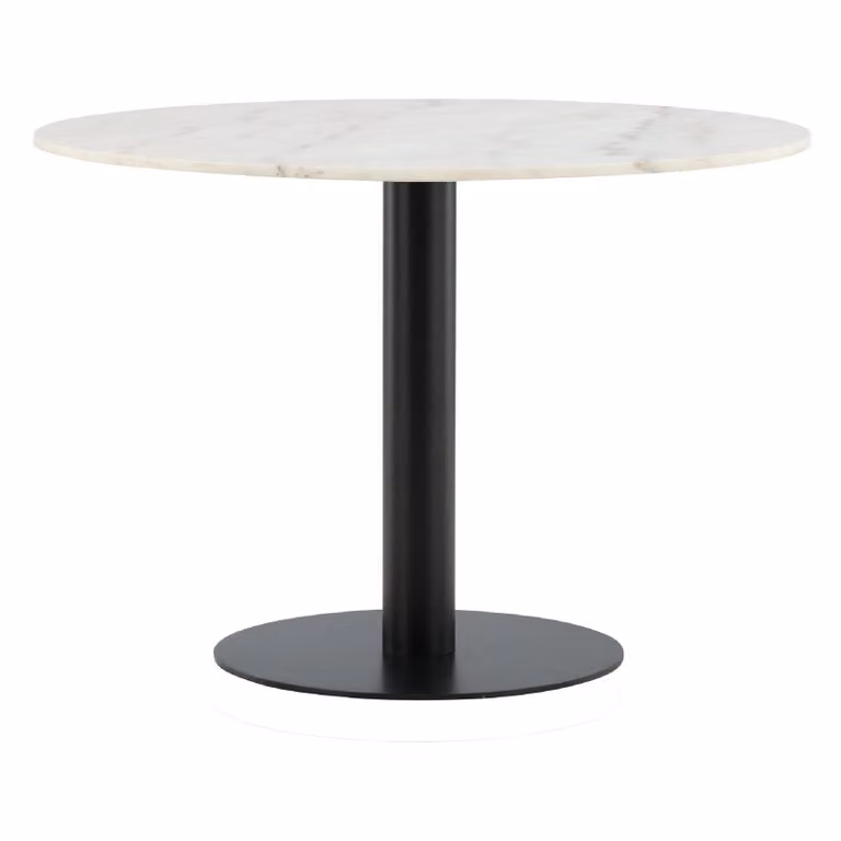 QUVIO Ronde Eettafel Kaj Serie - Wit Marmer - Zwart Staal - Diameter: 106 cm, Hoogte: 75 cm
