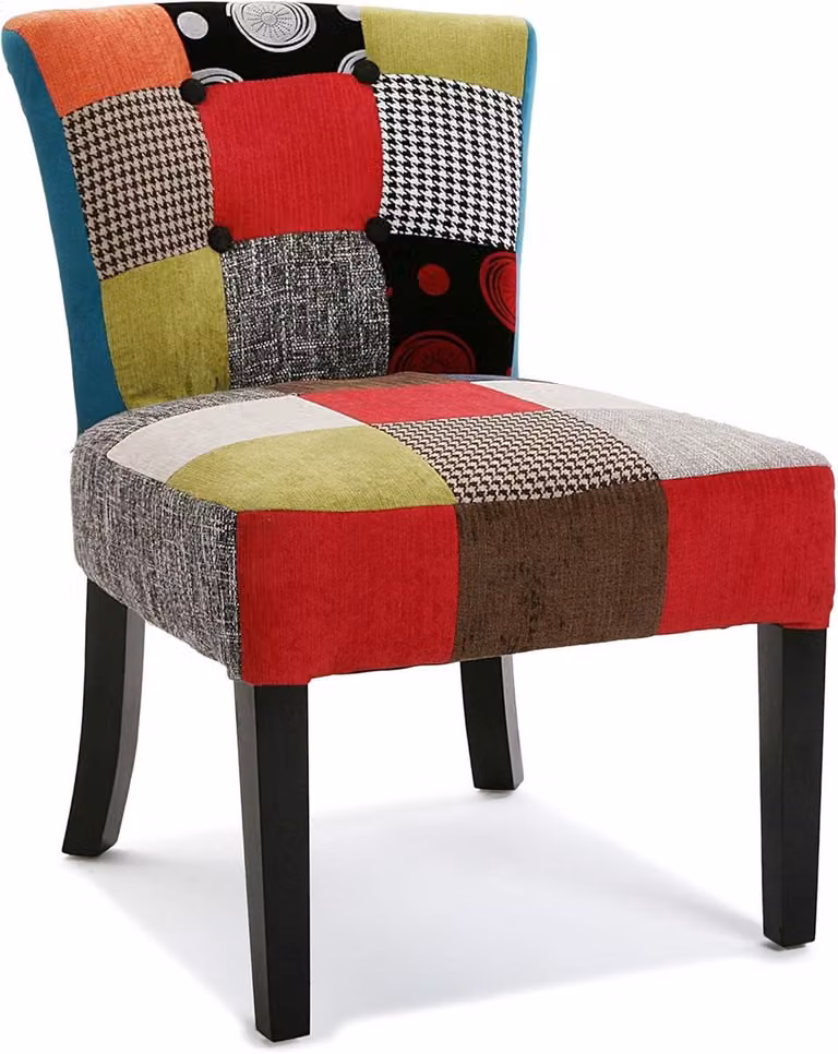 Versa Philip gestoffeerde stoel met patchwork design, katoen en hout, meerkleurig, B: 64 cm, D: 50 cm, H: 73 cm