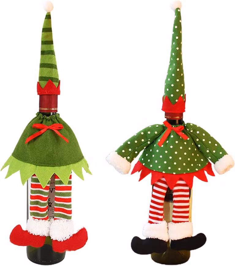 2 Stuks Kerst Wijnfleshoezen - Herbruikbare Multicolor Wijnzakken voor Feestelijke Tafelversiering en Cadeaus