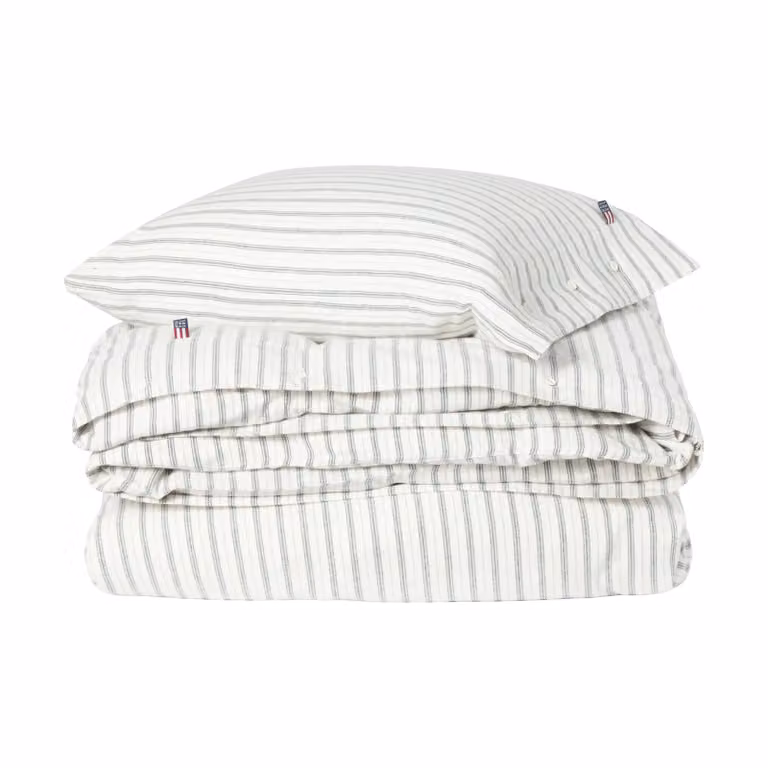 Lexington Stripe katoenen flanellen dekbedovertrekset White-green-beige met 1x 220x220 cm en 2x 50x60 cm kussenslopen