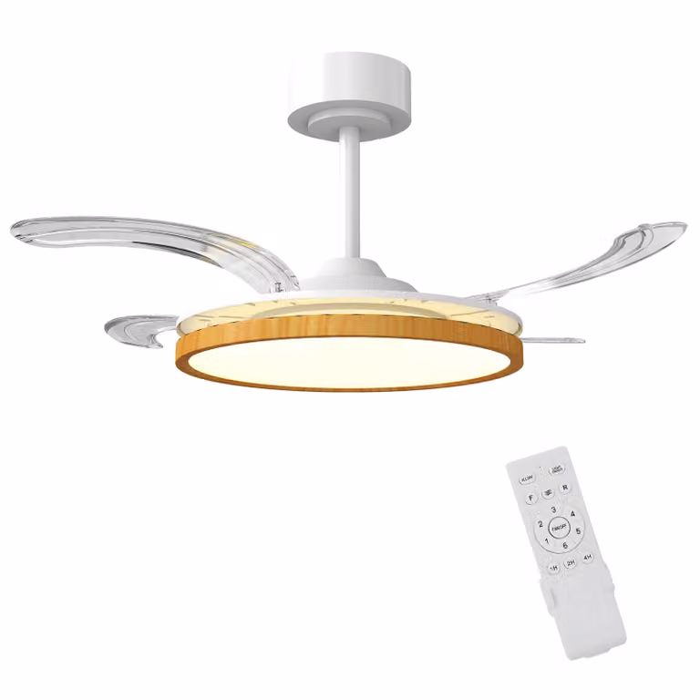 HOMCOM Plafondventilator met LED-verlichting en afstandsbediening, 95 cm, moderne ventilator met intrekbare bladen, naturel
