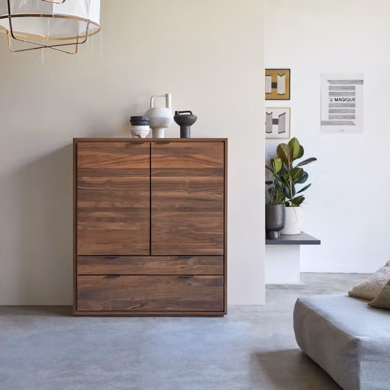 Tikamoon Senson Massief Notenhouten Dressoir - Bruin - Breedte: 110 cm