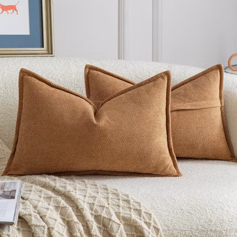 Set van 2 Chenille Kussenhoezen met Franjes 40 x 60 cm - Neutrale Decoratieve Boho Accent Kussens voor Sofa en Slaapkamer