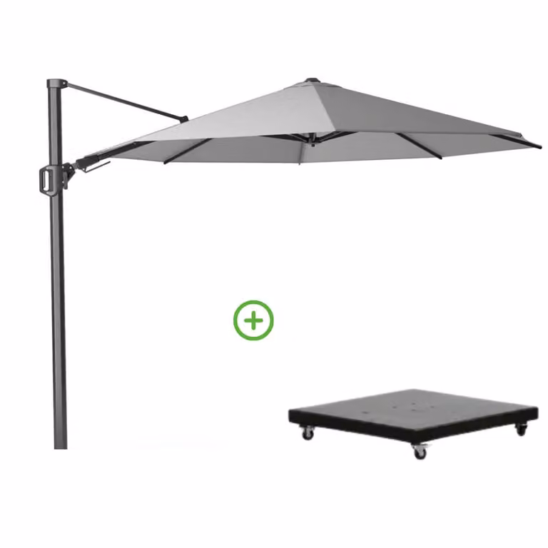 Platinum Challenger T² zweefparasol met Monza parasolvoet 90kg, Lichtgrijs, Ø350cm
