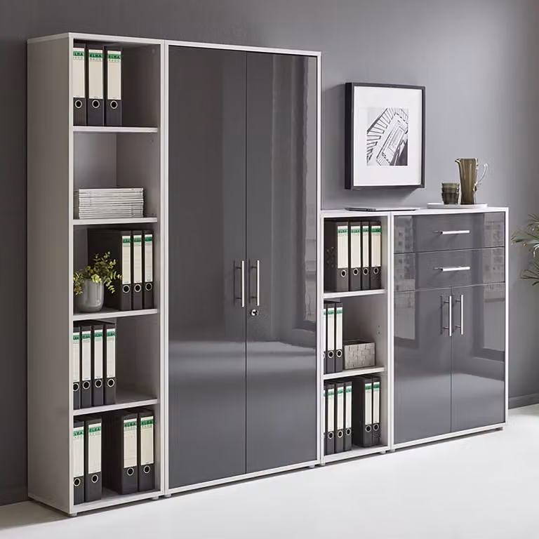 home24 Kastenset 4-delig C, grijs en antraciet hoogglans, B/D/H: 85 x 33 x 186 cm