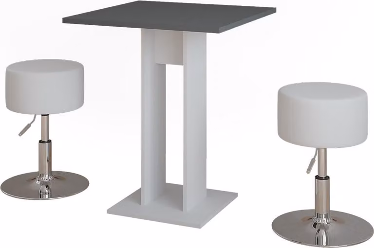 Vicco Repose Eettafel set Wit/antraciet met 2 krukken, B/D/H: 65 x 65 x 78 cm