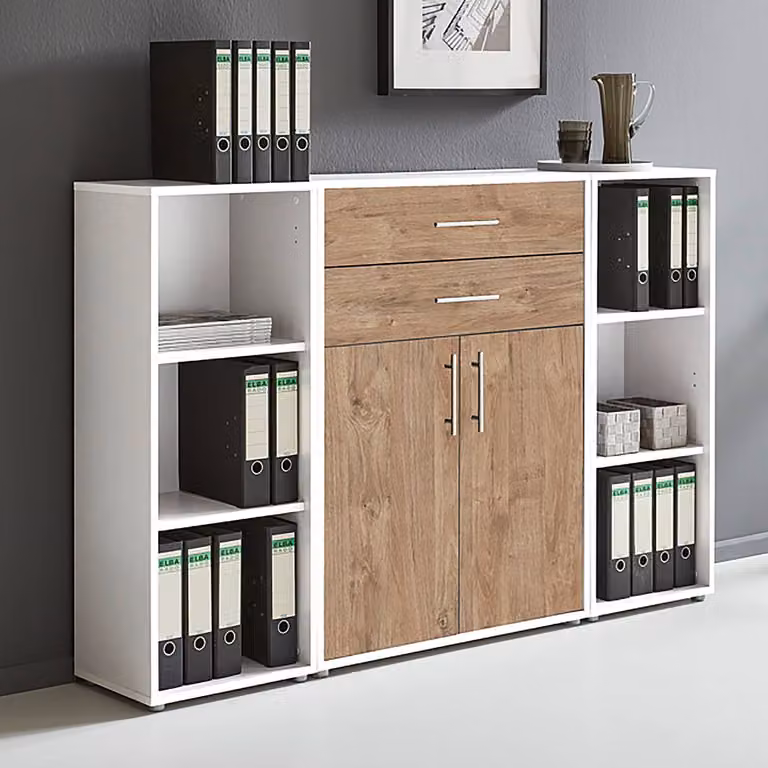 home24 Kastenset 3-delig Set A, wit en Sanremo eikenhoutlook, B/D/H: 114 x 33 x 85 cm