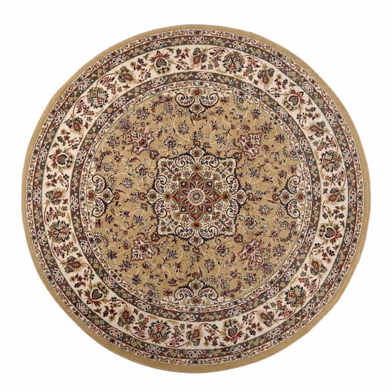 home24 Laagpolig vloerkleed Hamadan II rond bruin/beige Ø 133 cm platweefsel