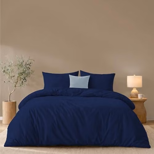 Twinzen dekbedovertrek met 2 kussenslopen, donkerblauw, microvezel, 240 x 220 cm en 2 kussenslopen van 50 x 70 cm