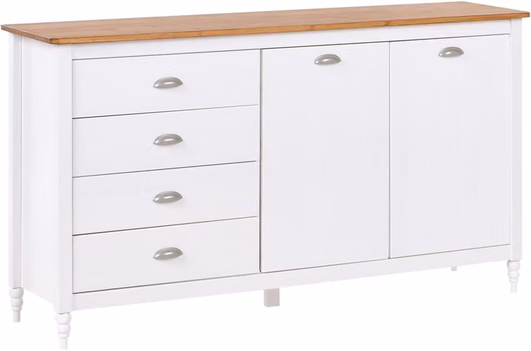 Shillington Scandinavische ladekast dressoir met 4 laden en 2 deuren in wit en licht hout