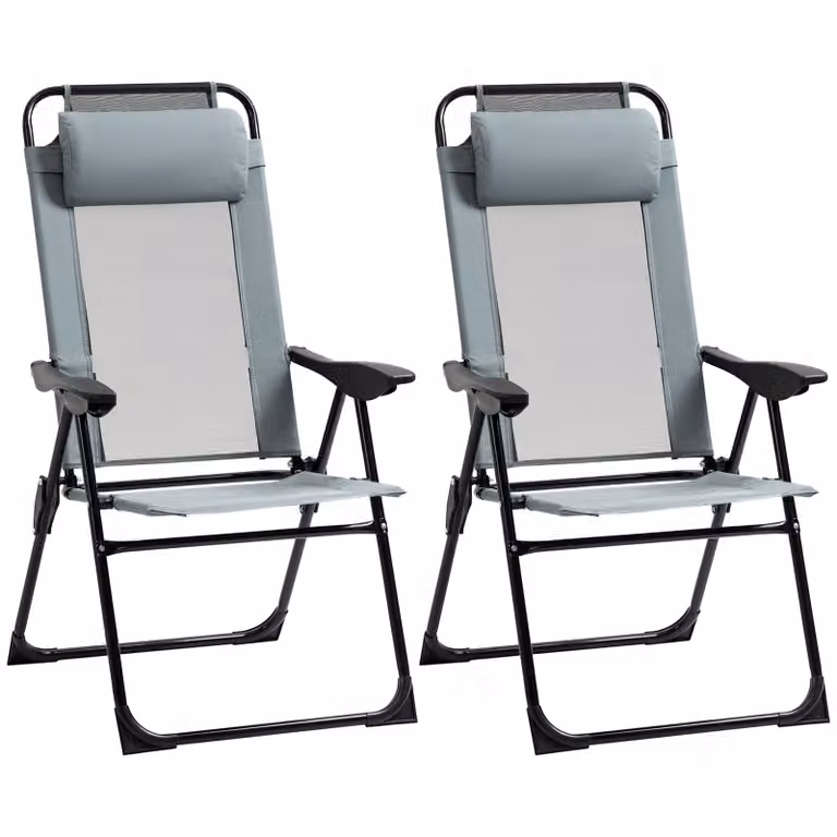 Outsunny 2-delige set inklapbare ligstoelen met 5-voudig verstelbare rugleuning en metalen frame, grijs, B/D/H: 195 x 66 x 30 cm