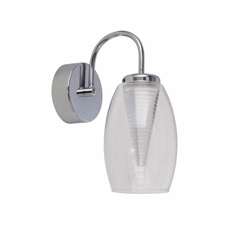 Searchlight Cyclone Moderne Wandlamp met LED-module in Chroom en Transparant Glas B: 12 cm, D: 27 cm, H: 20 cm
