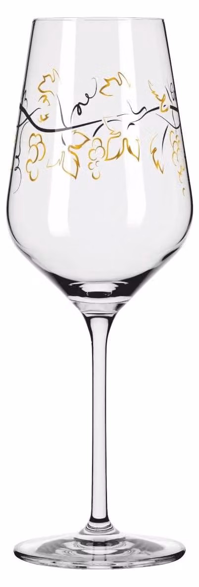 Dripio Witte wijn glas met rosé gouden decoratie, 300 ml