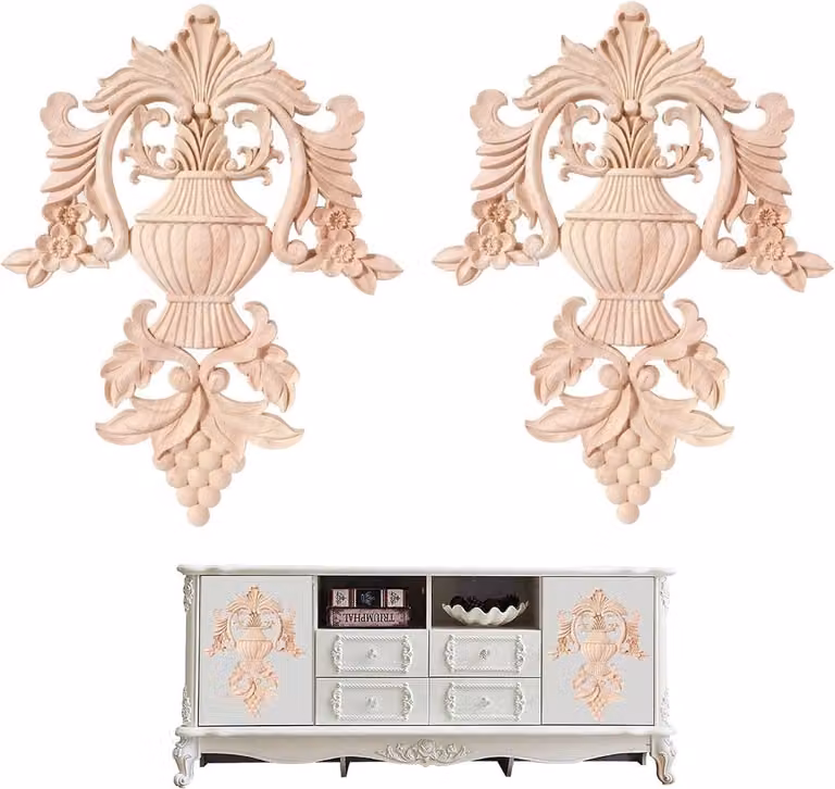 Retro Houten Beeldhouwkunst Set van 2 - Onbehandelde Houten Decoratie voor Deur en Meubels, DIY Handgemaakte Ornamenten en Applicaties