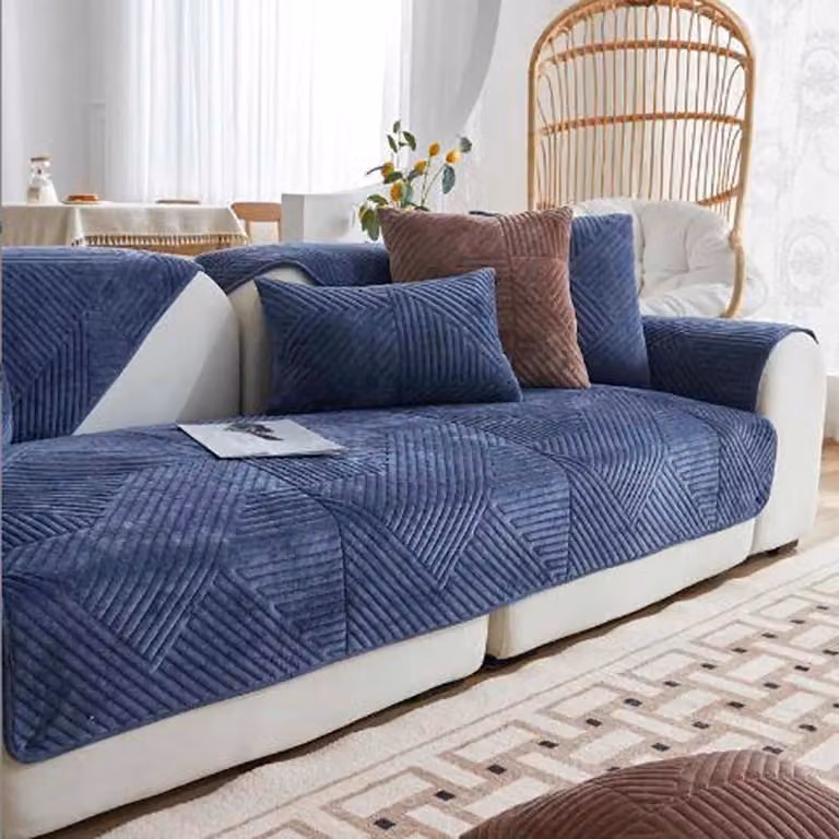 Bankovertrek Fluweel Meubelbeschermer voor Sofa met Antislip Latex Deeltjes - Marineblauw - 110 x 210 cm