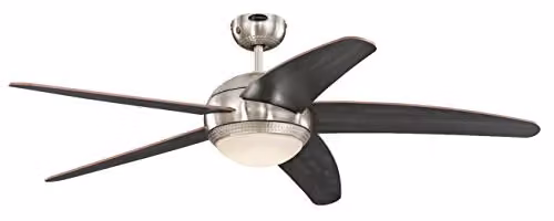 Westinghouse Lighting Bendan LED plafondventilator met licht, metaal en rattan, 55 W, B/D/H: 132 x 132 x 36 cm