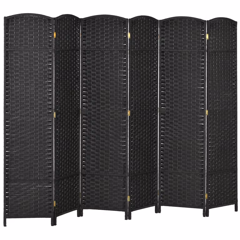 HOMCOM 6-delige opvouwbare roomdivider met zwart grenenhouten frame voor woonkamer, slaapkamer of thuiskantoor, 240 x 170 cm